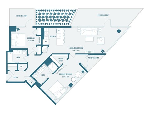 Floor plan for 2 beds, 2 baths, 1276 sqft